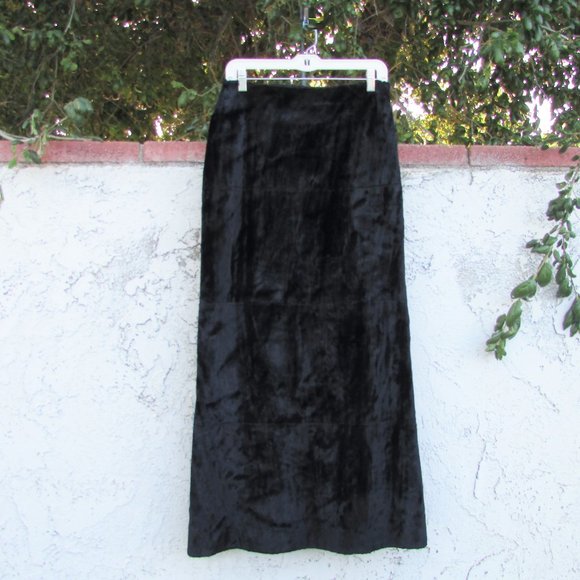 Philippe Adec black faux brushed fur maxi skirt 10/42